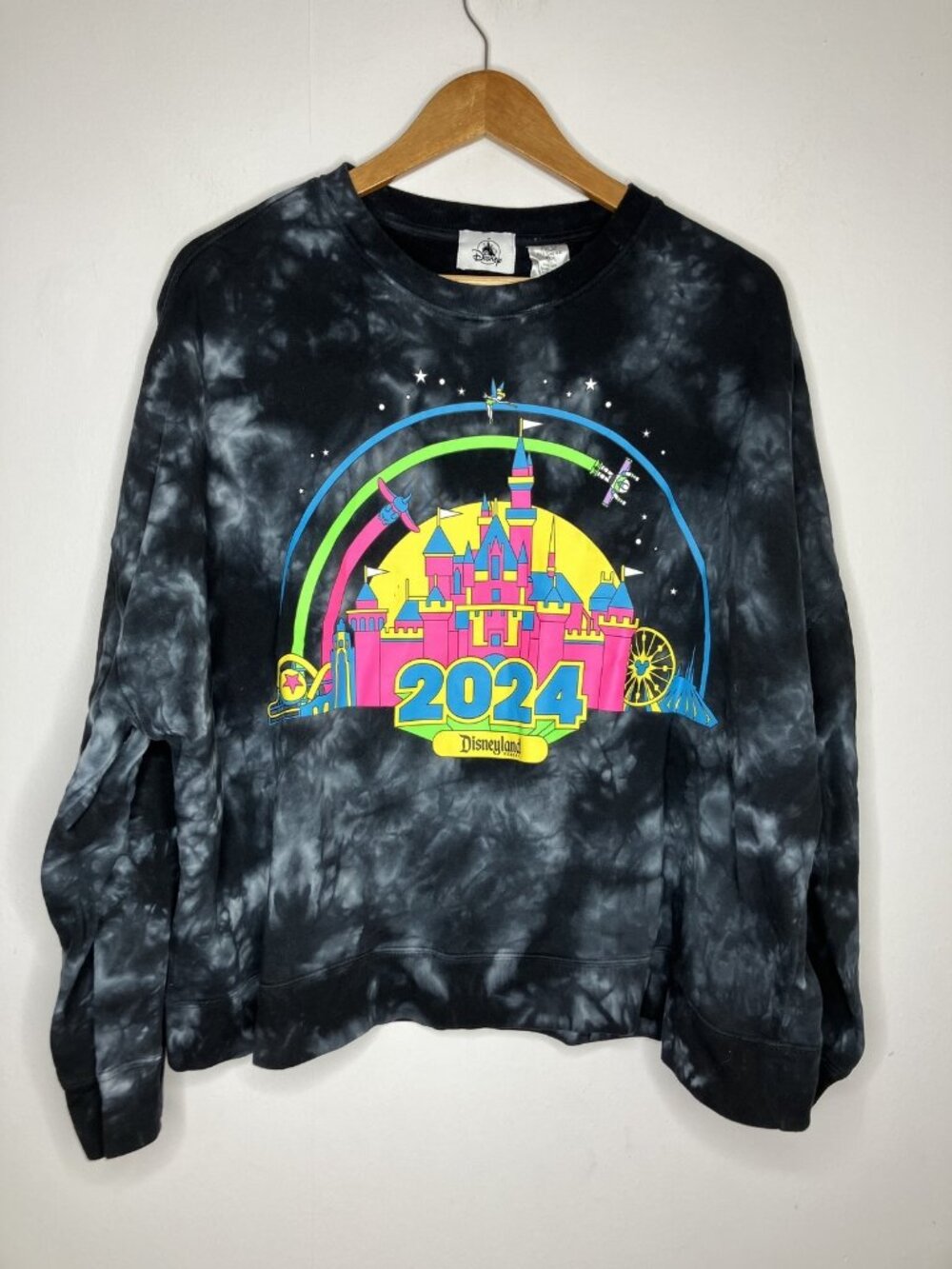 Disney Disneyland 2024 Tie-Dye Sweatshirt Buzz Lightyear Dumbo Castle Women's L
